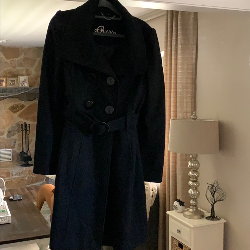 Wool belted guess jacket M black